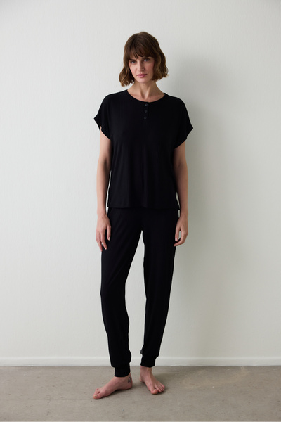 Penti Μαύρο σετ πιτζάμες με κοντό μανίκι Weekend Time Crew Neck