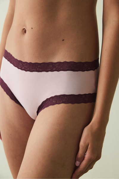 Penti Σλιπ Hipster από βαμβακερό ύφασμα Dusty Rose Lace με κανονική μέση