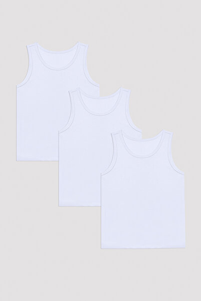 Penti Optik White Boys' W Basic Thick Strap Cotton 3-Piece Undershirt