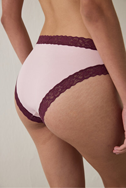 Penti Σλιπ εσώρουχο από βαμβακερό ύφασμα Dusty Rose Lace με κανονική μέση