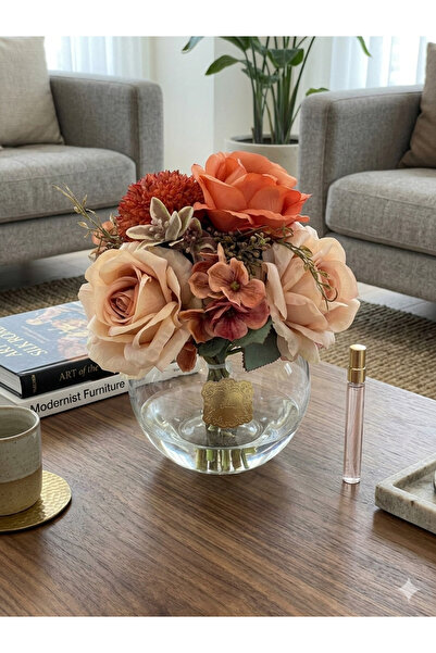 TASARIMHMODA Yapay Çiçekli Fanus Vazo ( Oda Kokusu) No:2