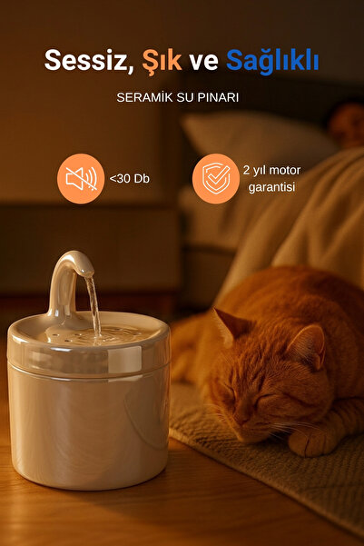 My Gusto Health Premium Seramik Kedi ve Köpek Su Pınarı - Ultra Sessiz Motorlu Su Sebili