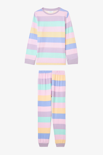 Penti Pink Girls' Striped Thermal Piece Pajama Set