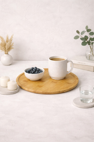Tutku Home Bambu Yuvarlak Sunumluk, Sunum Tepsisi - 24 Cm