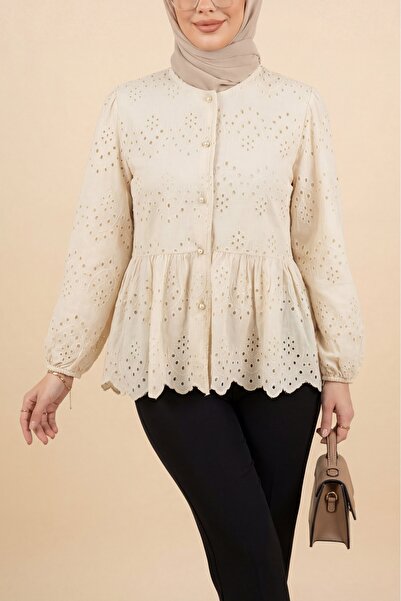 HİJABAYA Πουκάμισο με ελαστικό μανίκι, διάτρητο και επενδεδυμένο με κουμπιά