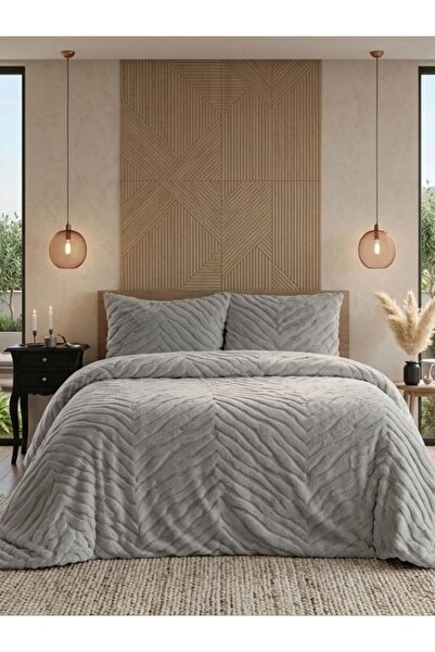 Merinos Σετ Παπλώματος από Γούνα Ζέβρας με Σχέδιο Διαμάντι