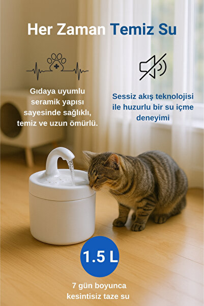 My Gusto Health Premium Seramik Kedi ve Köpek Su Pınarı - Ultra Sessiz Motorlu Su Sebili