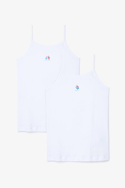 Penti Girl's Bloom Cotton White 2-Piece Undershirt