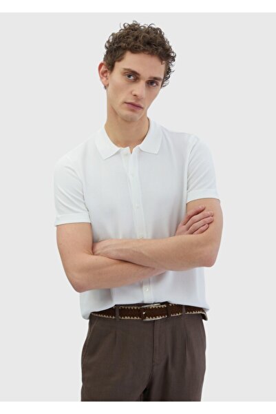 Ramsey Ecru Polo Collar Plain Knitted Cardigan