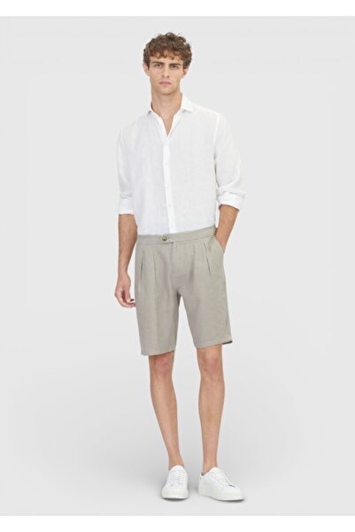 Ramsey بنطلون مينك سادة منسوج من الجزر كاجوال 100% كتان برمودا