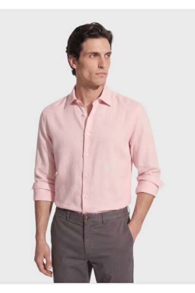 Ramsey Ροζ ίσιο πουκάμισο casual ύφανσης casual από 100% βαμβάκι