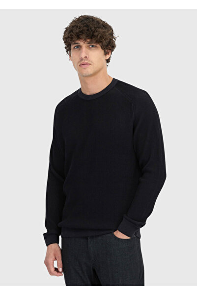 Ramsey Black Crew Neck Thessaloniki 100% Cotton Knitwear Sweater