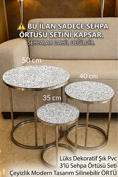 Rona Home طقم غطاء طاولة قهوة فاخر من 3 قطع مصنوع من البي في سي بتصميم عصري ق...