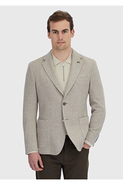 Ramsey Σκούρο μπεζ πλεκτό μπουφάν από μείγμα απλού μαλλιού