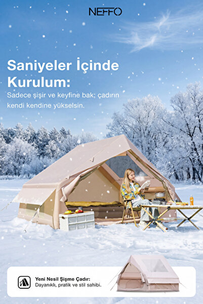 NEFFO 6 Kişilik 4 Mevsim Su Geçirmez Şişme Kamp Çadırı 210D Oxford Kumaş 8 M2...