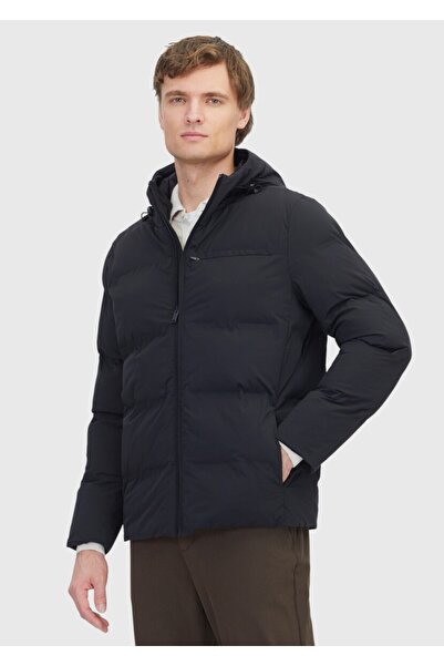 Ramsey معطف منسوج كاجوال بقلنسوة باللون الأسود