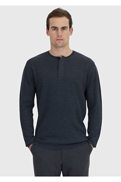 Ramsey Anthracite Crew Neck Ribbed Wool Blend Knit Sweater