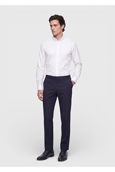 Ramsey Navy Blue Fabric Comfort Fit Classic 100% Wool Trousers