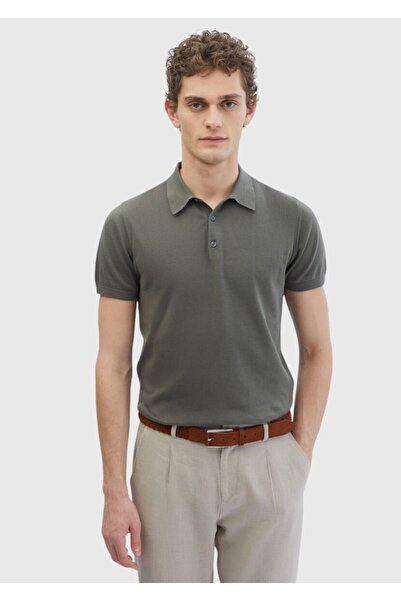 Ramsey Khaki Polo Neck 100% Cotton Knitwear