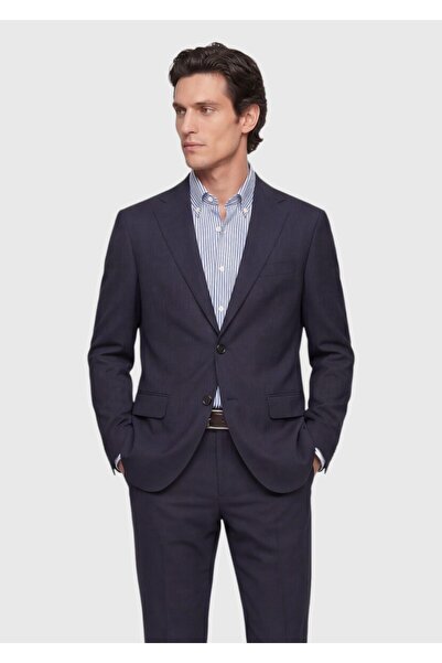 Ramsey Navy Blue Checkered Regular Fit 100% Wool Suit