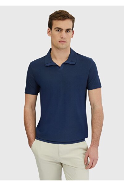 Ramsey Indigo Jacquard Polo Neck 100% Cotton T-Shirt