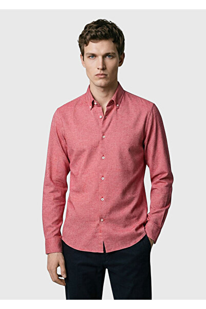 Ramsey Red Plain Regular Fit Woven Casual 100% Cotton Shirt