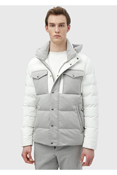 Ramsey Λευκό κανονικό παλτό με κουκούλα casual υφαντό