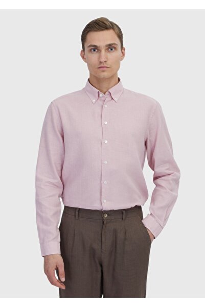 Ramsey قميص وردي سادة كاجوال منسوج من مزيج القطن