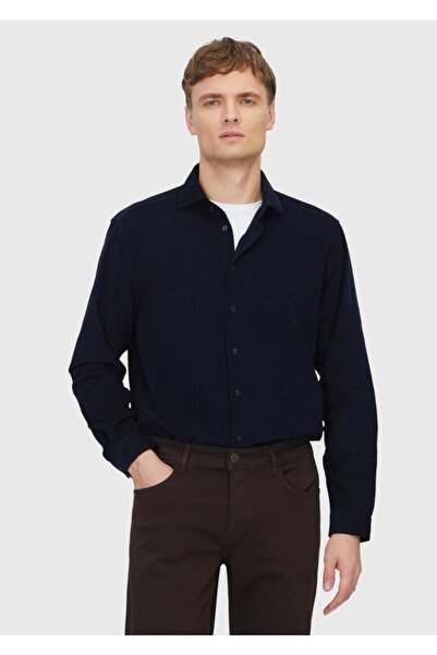 Ramsey قميص كاجوال من القطن بنسبة 100% من القماش المخملي المنسوج باللون الأزر...