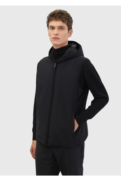 Ramsey Μαύρο αθλητικό γιλέκο με κουκούλα κανονικής εφαρμογής