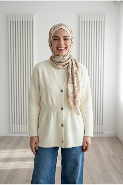 BENAHOLL Ζακέτα Elina με χρυσά κουμπιά και ζώνη μέσης-KR5026 Λευκό