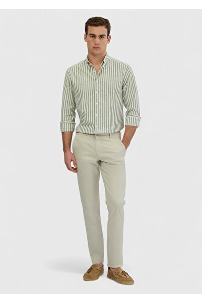 Ramsey Παντελόνι Casual Cotton Blend με πέτρινο ίσιο υφαντό Jogging Fit