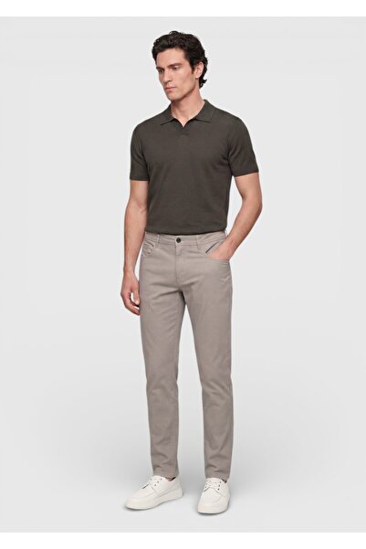 Ramsey Παντελόνι Mink Plain Woven Slim Fit Casual από βαμβακερό μείγμα