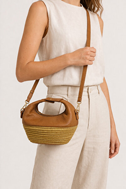 MaVaux Κομψή Premium Γυναικεία Τσάντα Χιαστί με Μαλακό Ψάθινο Υλικό και Γνήσι...