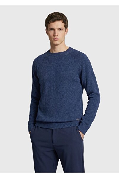 Ramsey Indigo Half Turtleneck Plain Knit Cashmere Blend Sweater