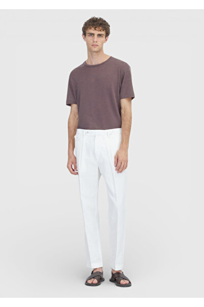 Ramsey White Plain Weave Relaxed Fit Casual Cotton Blend Trousers