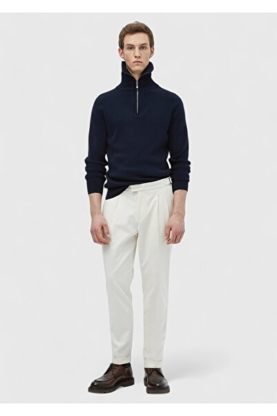 Ramsey Εκρού ίσιο υφαντό παντελόνι καρότου σε καθημερινή εφαρμογή από βαμβακε...