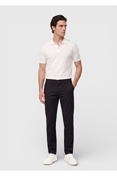 Ramsey Μαύρο ίσιο υφαντό παντελόνι με κανονική εφαρμογή casual βαμβακερό μείγμα