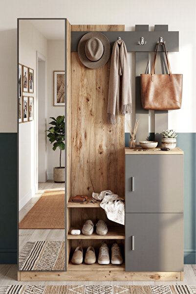 Yurudesign Çam Antrasit Roger Vestiyer Portmanto Ayakkabılık