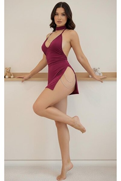 SİA LESS Ρομαντικό φούξια μίνι φόρεμα με λουράκια και λεπτομέρεια αλυσίδας