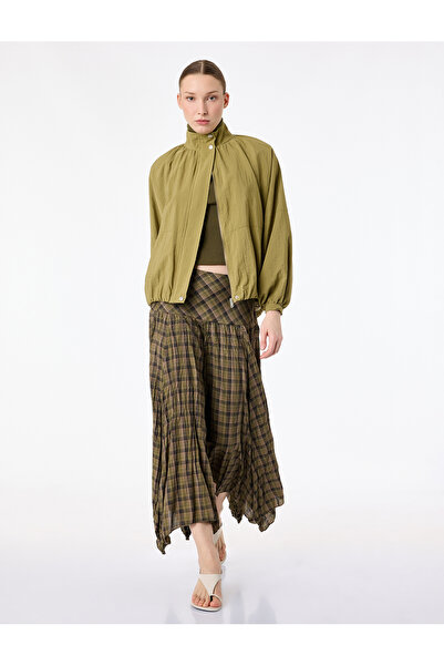 Koton Στάνταρ καρό φούστα μίντι με ασύμμετρο κόψιμο στη μέση