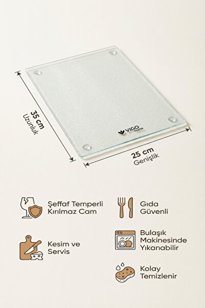 MAKRİ HOME Cam Kesme Tahtası Kırılmaz Temperli 25x35 cm Şeffaf Kaymaz