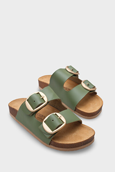 Capone Outfitters Δερμάτινες παντόφλες Cathie με δύο μεγάλες αγκράφες και ανα...