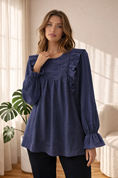 bellura Fırfırlı Robası Dantel İşlemeli Poplin Tunik