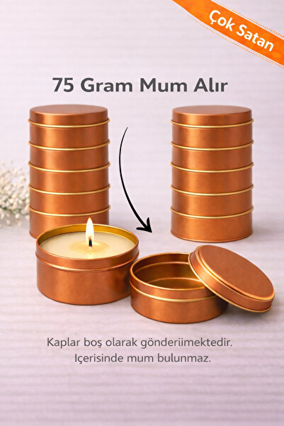 MUMTEDARİK 10’lu 100 ml Bakır Mum Kabı – Kapaklı Metal Teneke Kutu