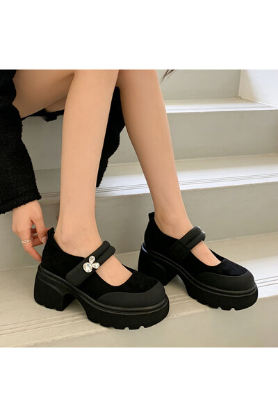 Tmall Pantofi casual de dama,Cu Toc Groasa,Din piele ecologica intoarsa,PA126...