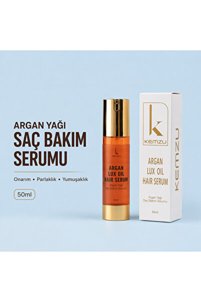 KEMZU Argan Yağı Saç Bakım Serumu – Onarıcı & Parlaklık Veren Serum / Elektri...