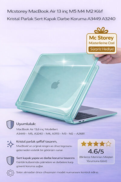 Mcstorey MacBook Air 13 inç M5 M4 M2 Kılıf Kristal Parlak Sert Kapak Darbe Ko...