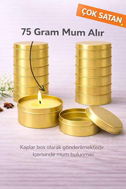 MUMTEDARİK 10’lu 100 ml Altın Mum Kabı – Kapaklı Metal Teneke Kutu