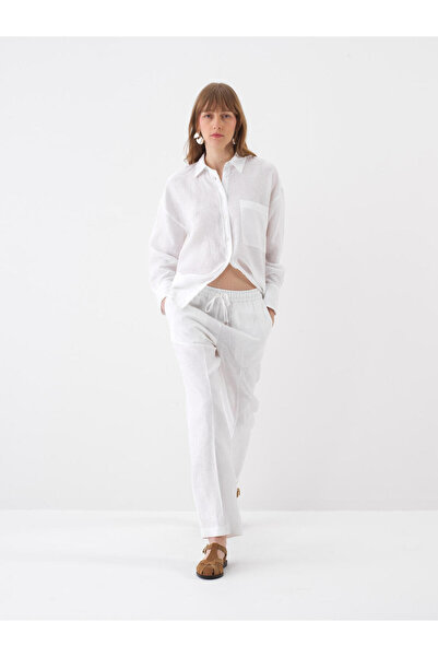 Xint Kadın Beyaz %100 Keten Oversize Pantolon